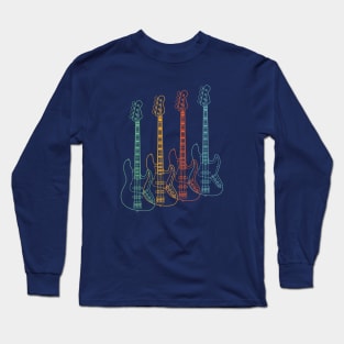 Four J-Style Bass Guitar Outlines Retro Color Long Sleeve T-Shirt